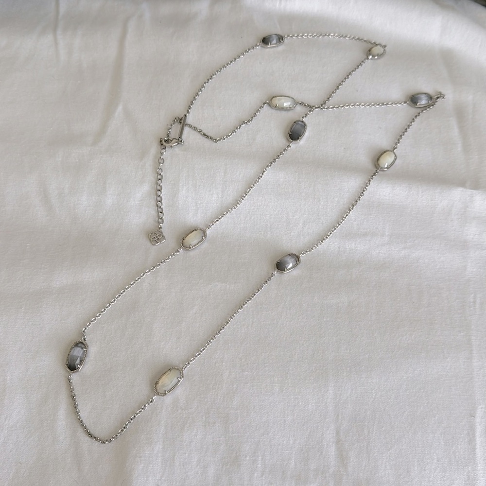 Kendra Scott custom Kelly long necklace with mother of pearl and gray stones